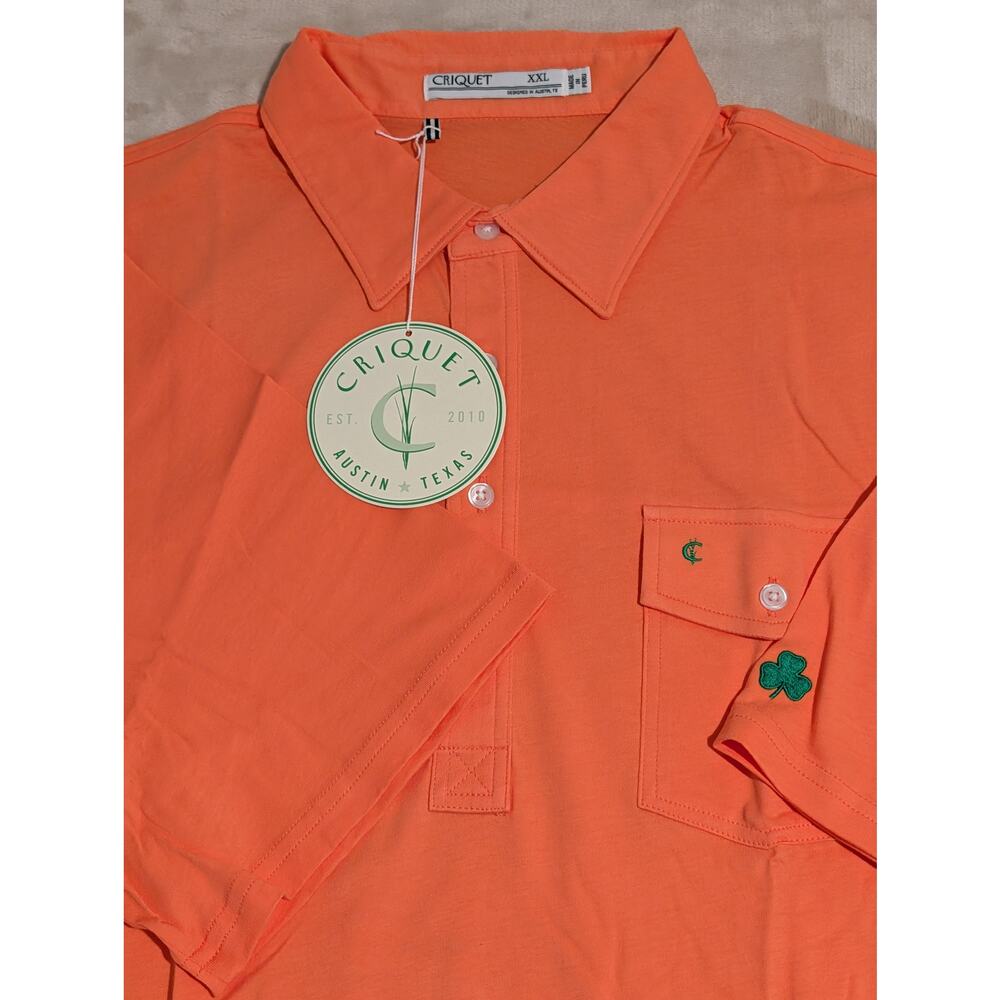 Criquet Mens Player Polo Shirt Orange XXL Embroidered Organic Cotton Golf NWT